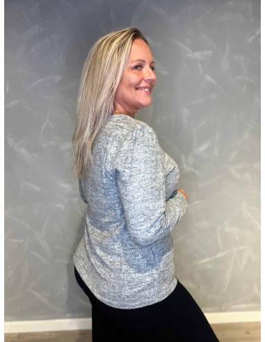 "Bagside af meleret grå pullover bluse til kvinder - TIPPY"