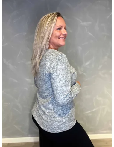 "Bagside af meleret grå pullover bluse til kvinder - TIPPY"