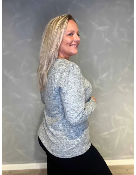 "Bagside af meleret grå pullover bluse til kvinder - TIPPY"