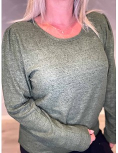 "Meleret grøn pullover bluse med pufærmer og rund hals til kvinder - Design by TIPPY" 2