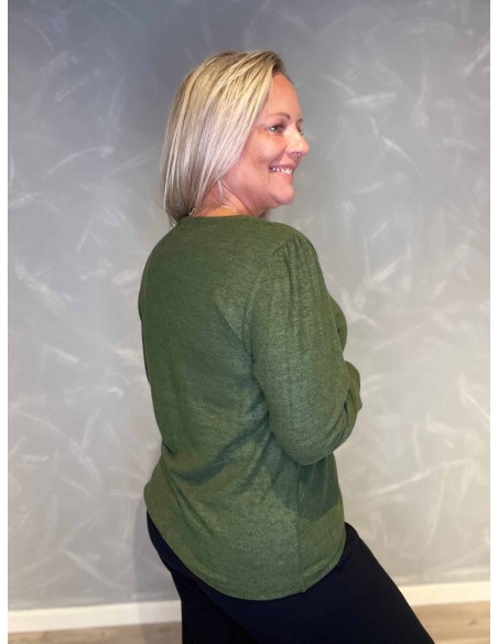 "Bagside af meleret grøn pullover bluse til kvinder - TIPPY"