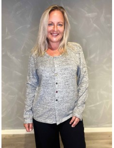 "Grå meleret cardigan med farvede knapper til kvinder - Design by TIPPY"