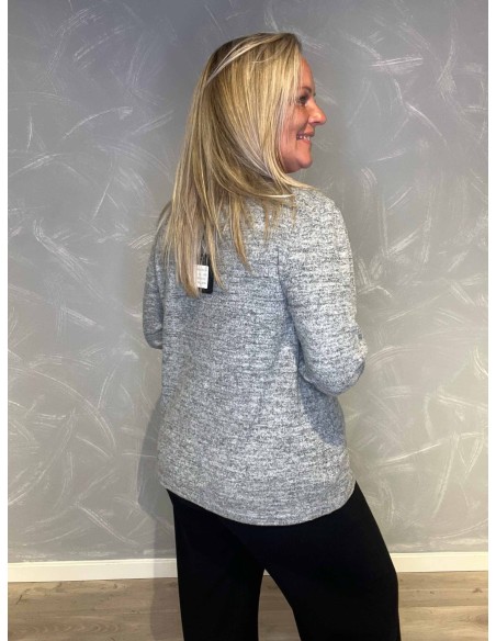 "Bagside af grå meleret cardigan med farvede knapper til kvinder - TIPPY"