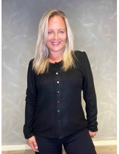 "Sort cardigan med farvede knapper til kvinder - Design by TIPPY"