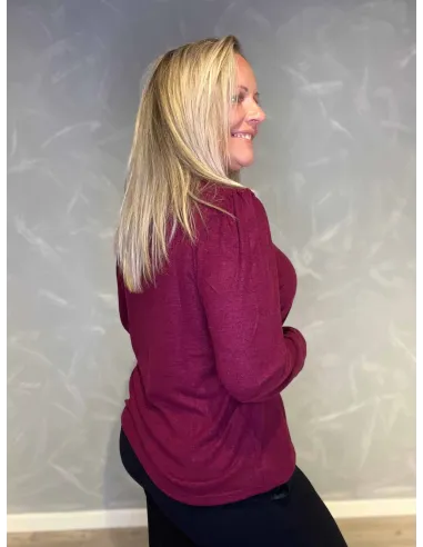 "Bagside af meleret bordeaux cardigan med farvede knapper til kvinder - TIPPY"