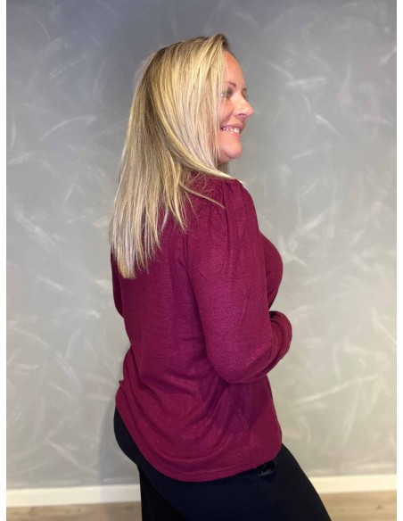"Bagside af meleret bordeaux cardigan med farvede knapper til kvinder - TIPPY"