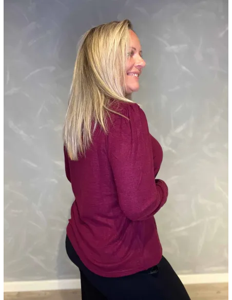 "Bagside af meleret bordeaux cardigan med farvede knapper til kvinder - TIPPY"