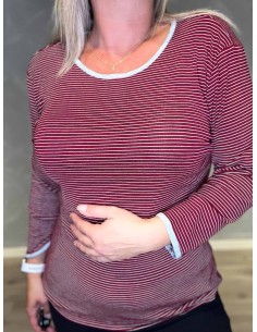"Maroon stribet t-shirt med hvide striber til kvinder - TIPPY Design" 2