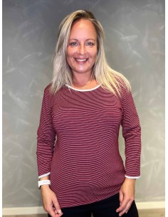 "Maroon stribet t-shirt med hvide striber til kvinder - TIPPY Design"