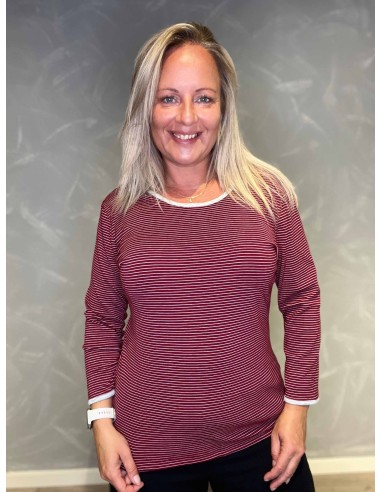 "Maroon stribet t-shirt med hvide striber til kvinder - TIPPY Design"