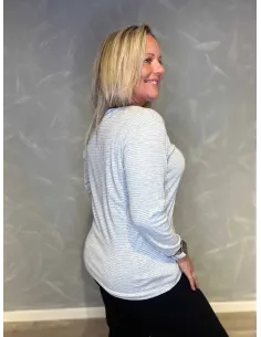 "Grå stribet t-shirt med hvide striber til kvinder - TIPPY Design" 2