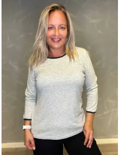 "Grå stribet t-shirt med hvide striber til kvinder - TIPPY Design"