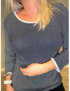 "Navy stribet t-shirt med hvide striber til kvinder - TIPPY Design" 2