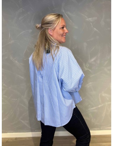 "Bagside af blå stribet skjorte til kvinder - TIPPY"