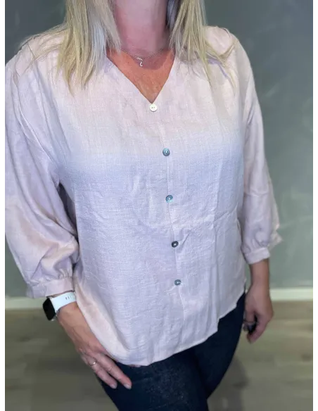 "Nærbillede af kinakrave og pynteknap detaljer på skjorte"