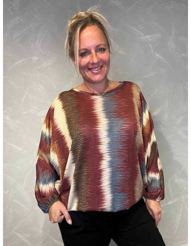 "Bluse med print i brun og rust med glimmer detaljer"