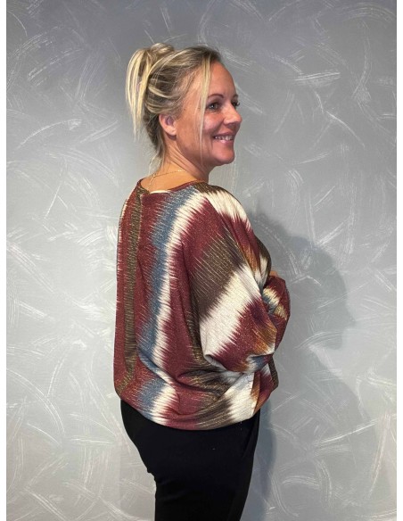 "Bagside af bluse med print og elastik forneden"