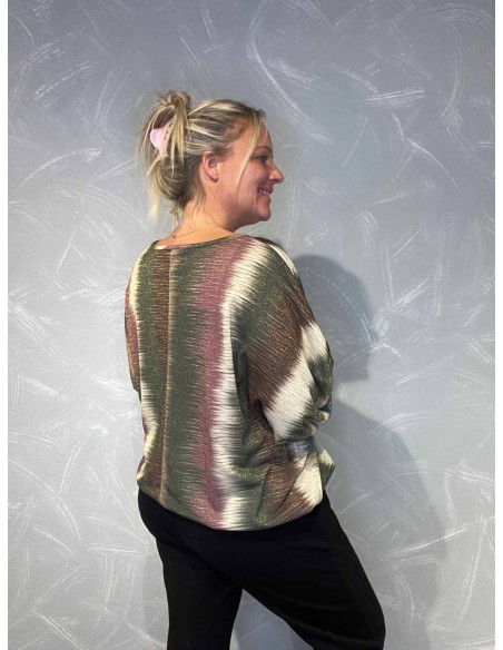 "Bagside af bluse med print og elastik forneden"