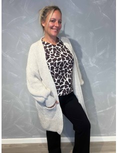 "creme Hvid lang cardigan med lommer" 2