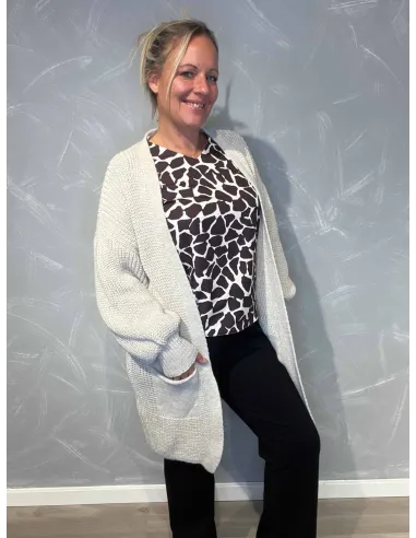 "creme Hvid lang cardigan med lommer"