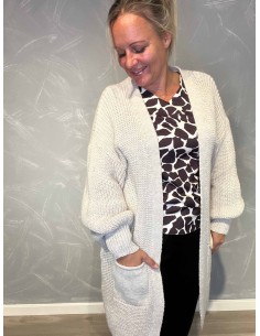 "creme Hvid lang cardigan med lommer"