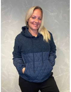 "Navy quiltet anorak med hætte og kængurolomme"