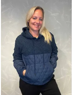 "Navy quiltet anorak med hætte og kængurolomme"