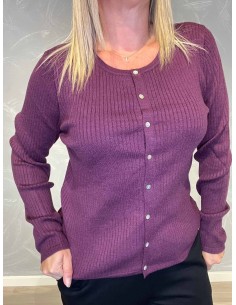 "Mørk lilla cardigan med rib og knapper" 2