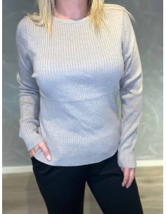 "Beige rib strik bluse med rund hals" 2