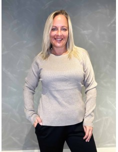 "Beige rib strik bluse med rund hals"