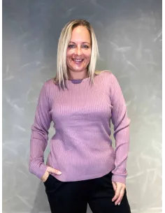 "Lavendel rib strik bluse med rund hals"
