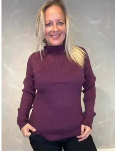 "Mørk lilla højhalset rib strik bluse"