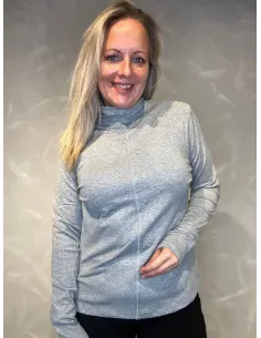 "Lys grå højhalset viskose bluse til kvinder med velour-agtig tekstur - TIPPY Design"