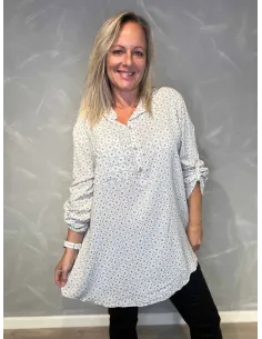 "Sand mønstret skjortebluse til kvinder med småprikket design og lange ærmer - TIPPY Collection"