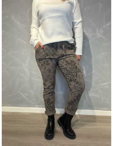 "Brune bukser med tern og blomster til kvinder - TIPPY Collection"