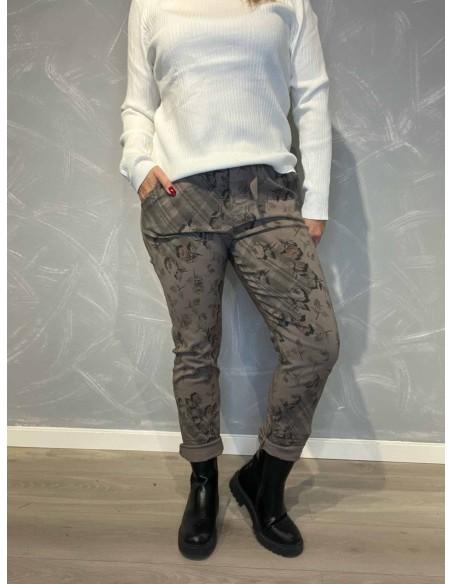 "Brune bukser med tern og blomster til kvinder - TIPPY Collection"