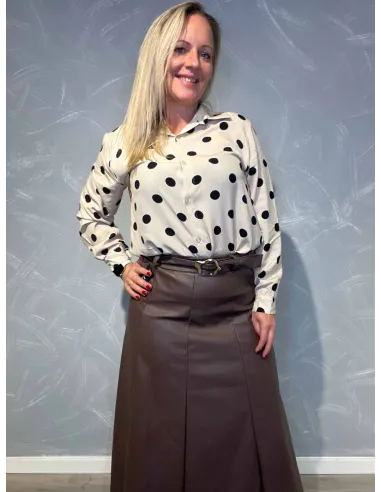 "Brun læderlook nederdel med bælte til kvinder - TIPPY Collection"