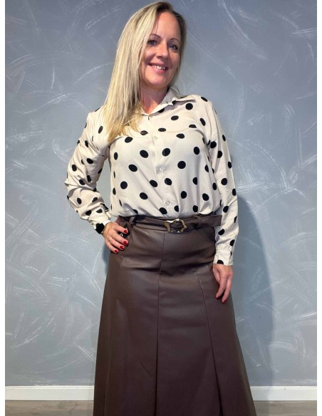 "Brun læderlook nederdel med bælte til kvinder - TIPPY Collection"