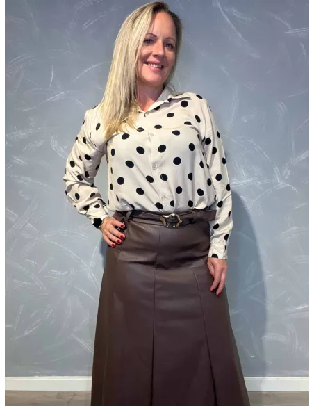 "Brun læderlook nederdel med bælte til kvinder - TIPPY Collection"