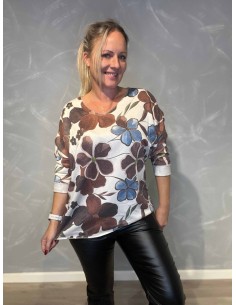 "Brun/blå blomsterbluse til kvinder - TIPPY Collection"
