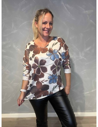 "Brun/blå blomsterbluse til kvinder - TIPPY Collection"
