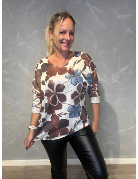 "Brun/blå blomsterbluse til kvinder - TIPPY Collection"