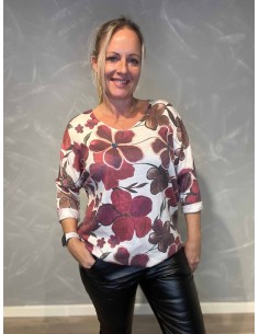 "Rød/bordeaux blomsterbluse til kvinder - TIPPY Collection"