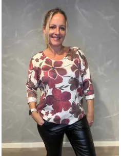 "Rød/bordeaux blomsterbluse til kvinder - TIPPY Collection"
