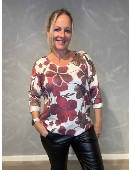 "Rød/bordeaux blomsterbluse til kvinder - TIPPY Collection"