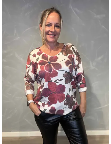 "Rød/bordeaux blomsterbluse til kvinder - TIPPY Collection"