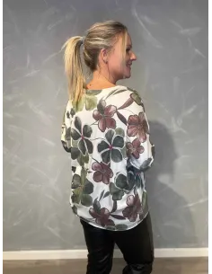 "Grøn/hvid blomsterbluse til kvinder - TIPPY Collection" 2