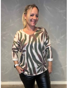 "Grøn/brun stribet bluse til kvinder - TIPPY Collection"