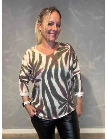 "Grøn/brun stribet bluse til kvinder - TIPPY Collection"