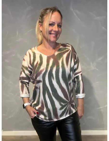 "Grøn/brun stribet bluse til kvinder - TIPPY Collection"